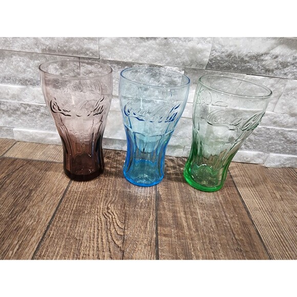 Mcdonalds Coca-Cola glasses Green, Red & Blue Set Of 3 - Picture 1 of 9